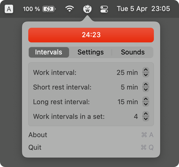 TomatoBar Pomodoro timer in macOS menu bar