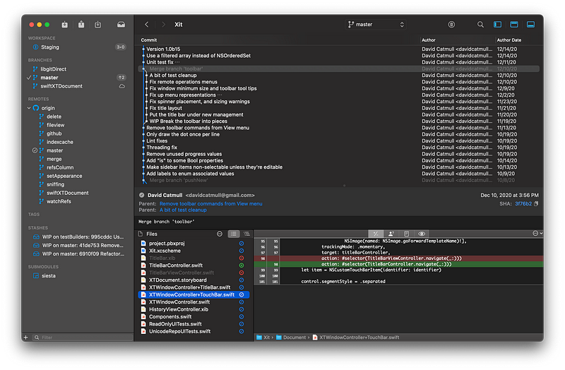 Xit Git GUI showing repository management