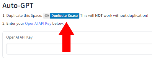 Duplicating the AutoGPT Space on HuggingFace