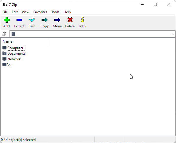 7-Zip file archiver interface