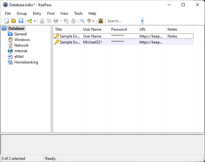 KeePass password manager interface