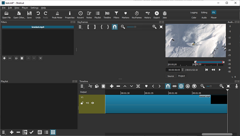 Shotcut video editing software interface