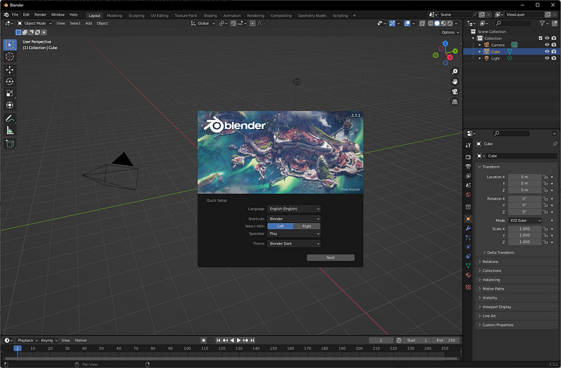 Blender 3D modeling interface