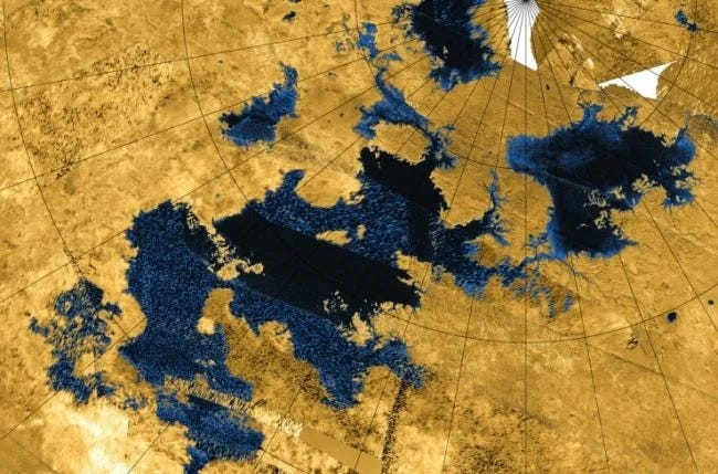 Lakes of liquid methane on Titan