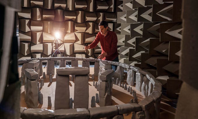 Trevor Cox examining the Stonehenge scale model