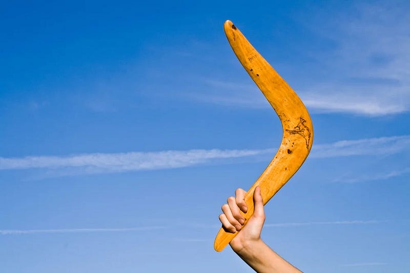 A traditional boomerang showcasing its unique design