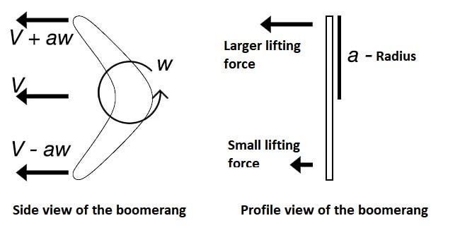 Forces acting on a rotating boomerang