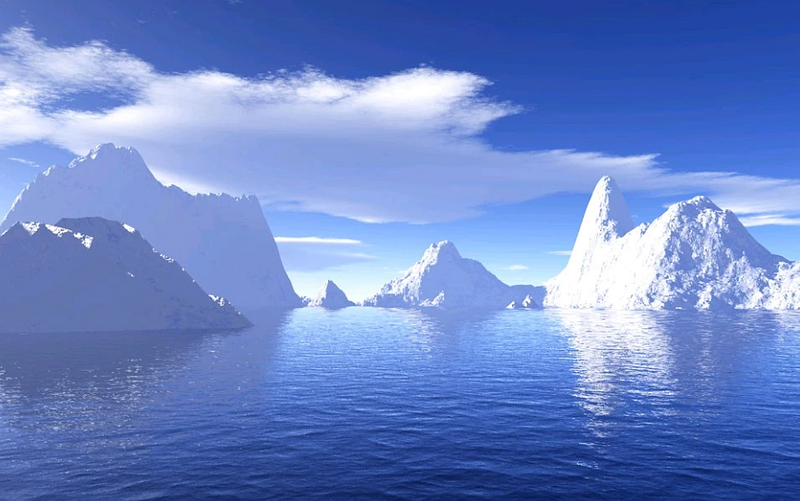 Antarctic landscape showcasing icebergs and wildlife