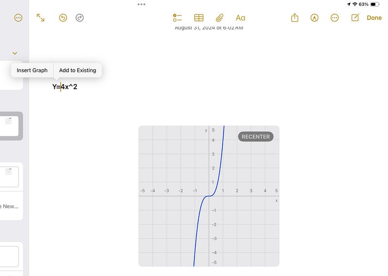 Pop-up for Graphing Equation