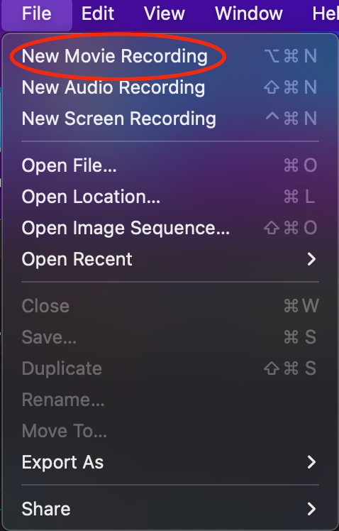 QuickTime Player Menu