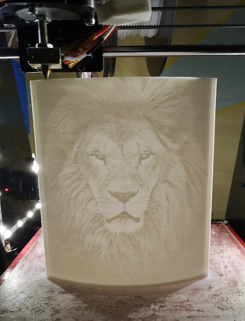 Finished lithophane illuminated from behind