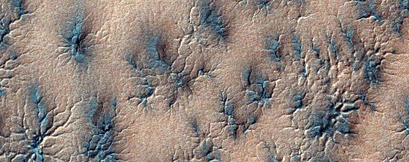 Close-up of araneiform patterns on Mars