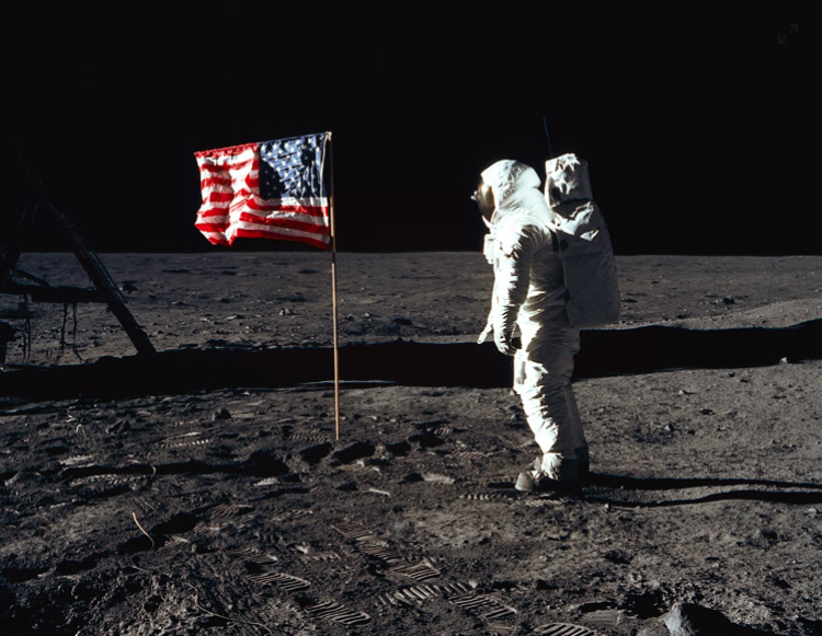 Buzz Aldrin on the moon, symbolizing astronaut heroism.