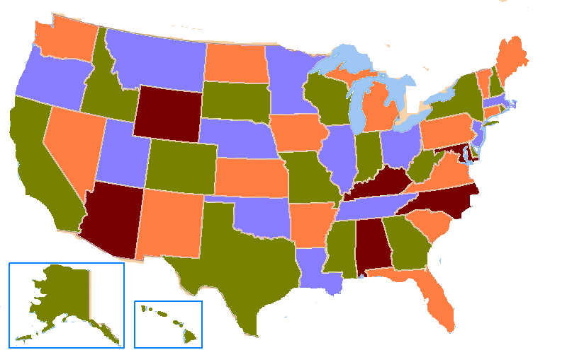 Political map illustrating the Four Colour Theorem