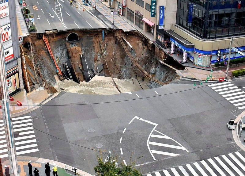 Sinkhole in Fukuoka streets