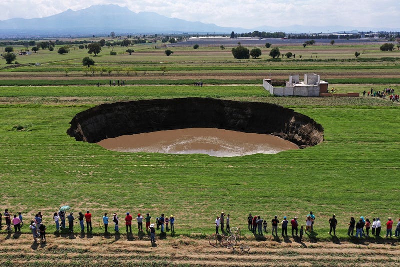 Sinkhole swallowing a farm in Mexico