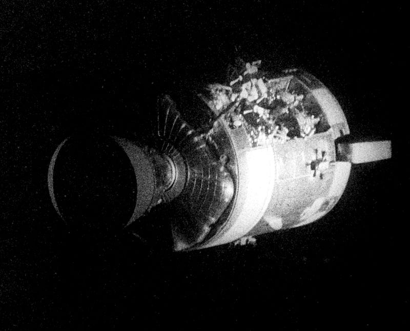 Damage to Apollo 13 Service Module after oxygen tank explosion