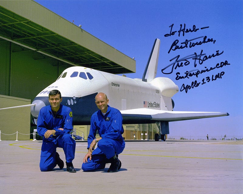 Fred Haise and Gordon Fullerton at Shuttle Enterprise