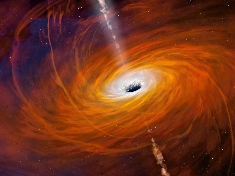 An illustration depicting the workings of an active black hole.